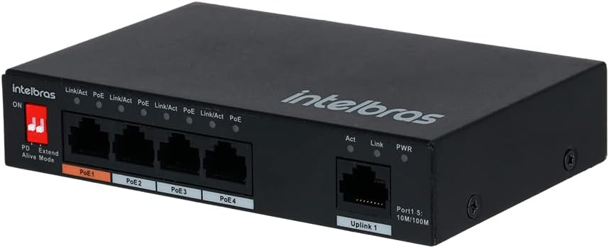 Switch 5 Portas Fast com 4 Portas POE SF 500 HI SKD Preto Intelbras