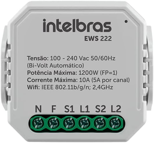 Interruptor Inteligente Smart Intelbras Controlador de Cargas Wifi 2/2 EWS 222 Branco