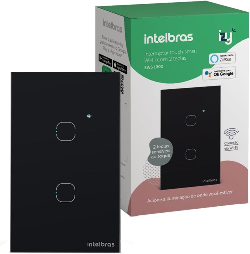 Interruptor Touch Inteligente Compatível Com Alexa Com 2 Teclas EWS 1002 Branco Intelbras