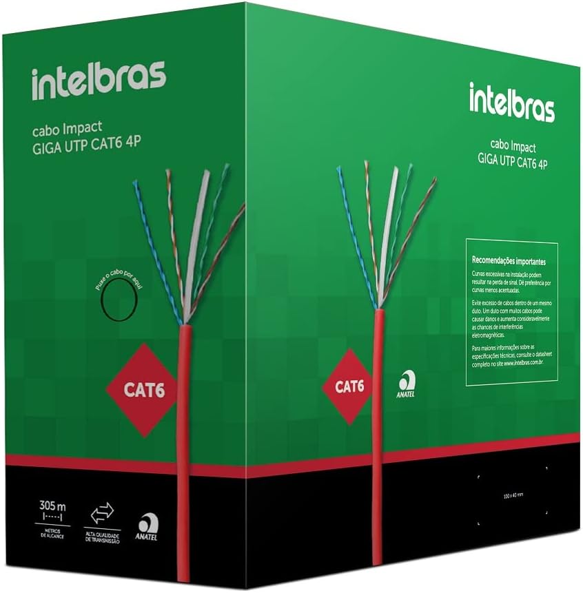 Cabo de rede Impact Giga UTP Cat6 4P Vermelho IG6CVM Intelbras