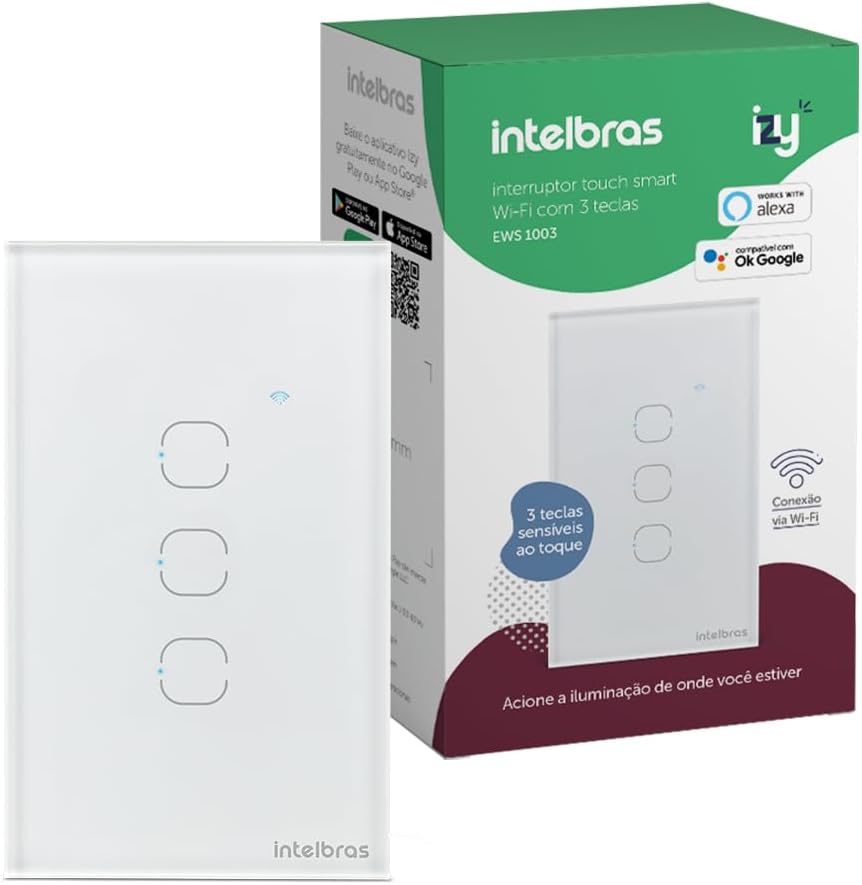 Interruptor Touch Inteligente Compatível Com Alexa Com 3 Teclas EWS 1003 Preto Intelbras