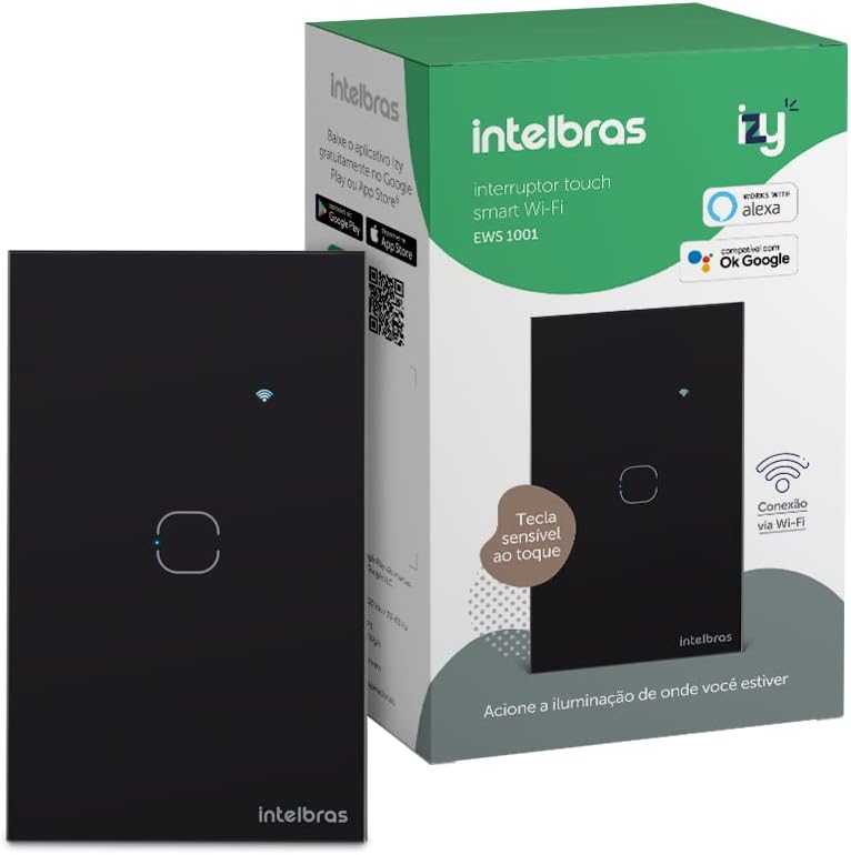 Interruptor Touch Inteligente Compatível Com Alexa Com 3 Teclas EWS 1003 Preto Intelbras