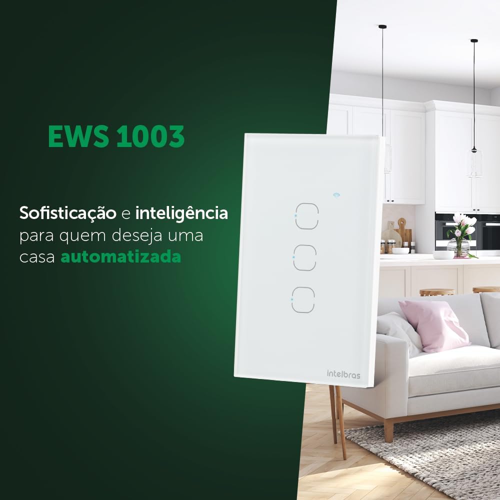 Interruptor Touch Inteligente Compatível Com Alexa Com 3 Teclas EWS 1003 Preto Intelbras