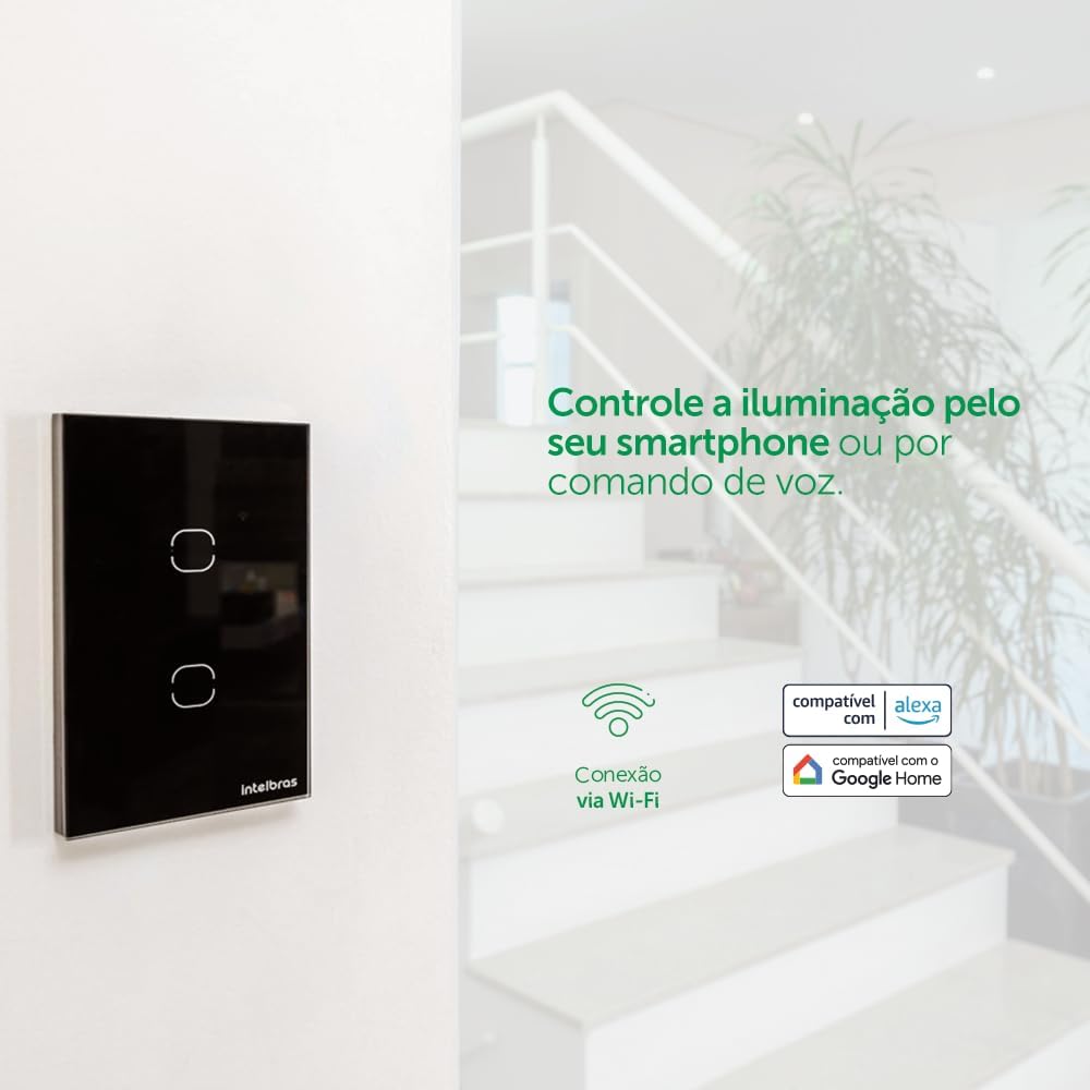 Interruptor Touch Inteligente Compatível Com Alexa Com 2 Teclas EWS 1002 Branco Intelbras