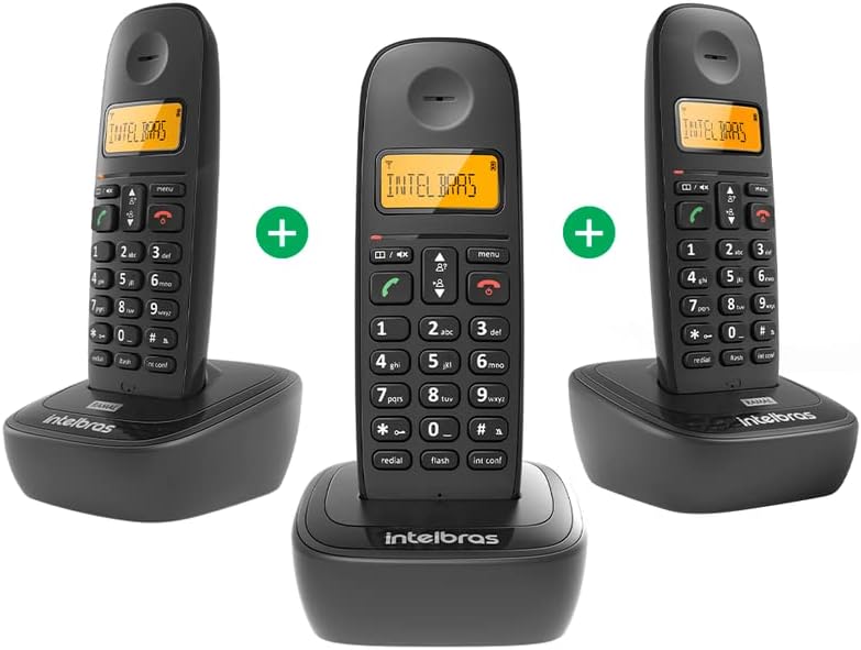 Kit Telefone Sem Fio com 2 Ramais Adicionais TS 2513 Preto Intelbras