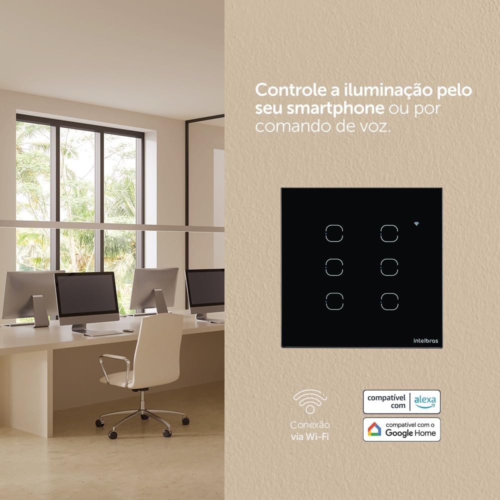Interruptor Touch Inteligente Compatível Com Alexa Com 3 Teclas EWS 1003 Preto Intelbras